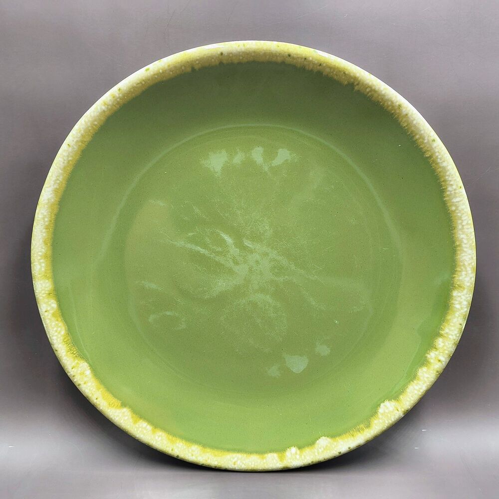 Hull Pottery Avocado Green Drip Glaze Dinner Plate 10" MCM 1960s